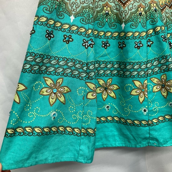 Coldwater Creek Linen Blend Colorful Boho Midi Skirt Size Medium Hindi Hippie - Picture 4 of 14